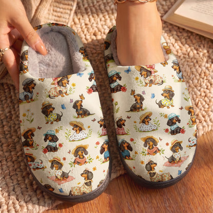 Dachshund Lady Fleece Lined Slippers