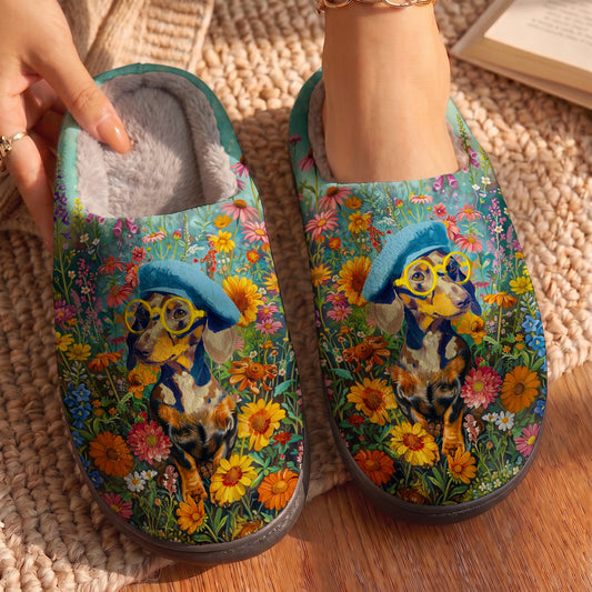 Dachshund In The Garden Fleece Lined Slippers