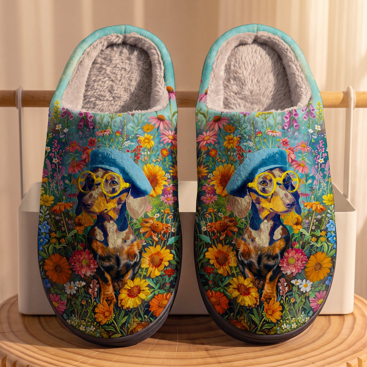 Dachshund In The Garden Fleece Lined Slippers