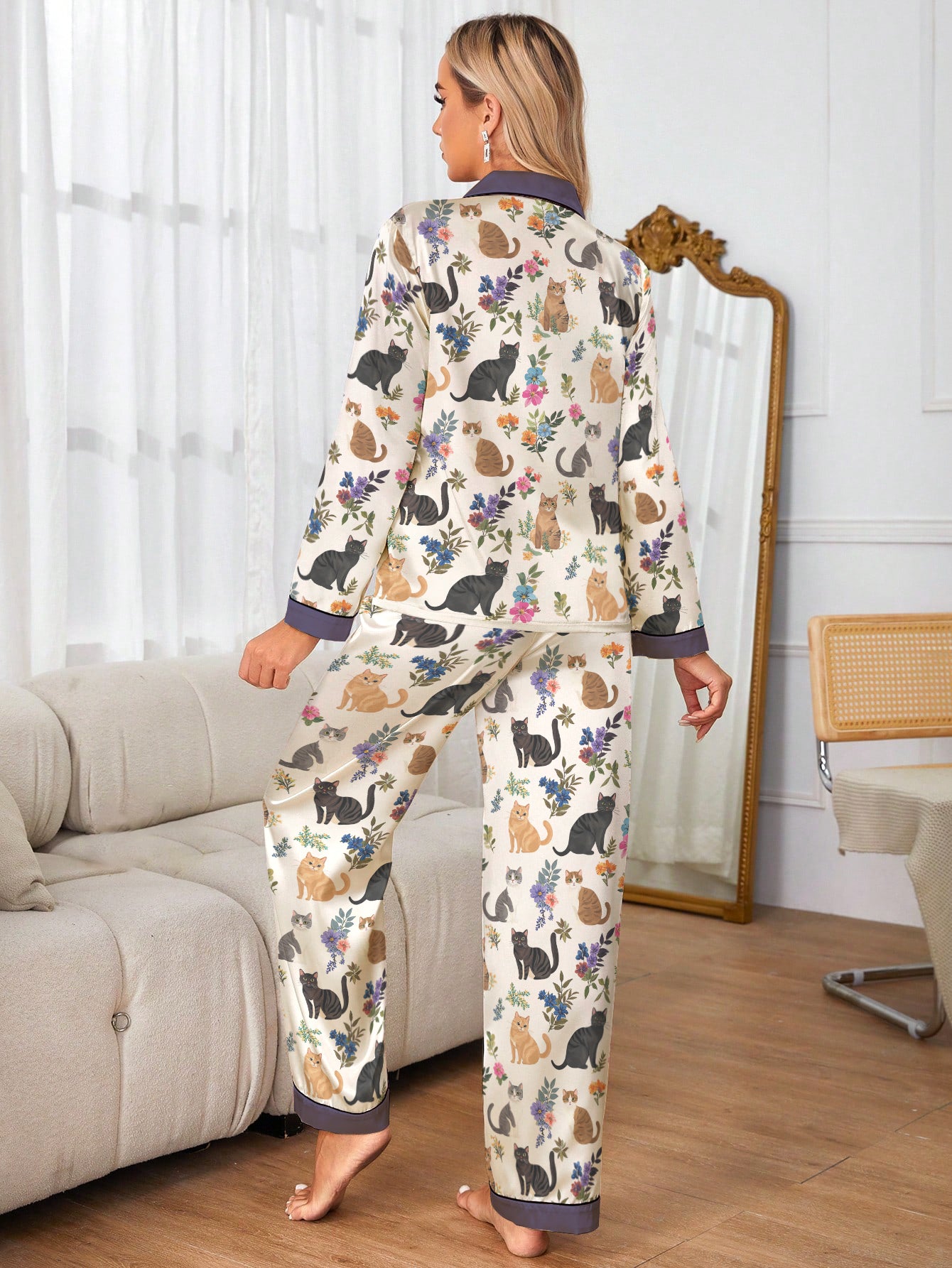 Cat Classic Pajama Set Garden Whiskers Purple
