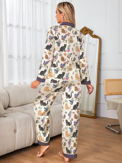 Cat Classic Pajama Set Garden Whiskers Purple