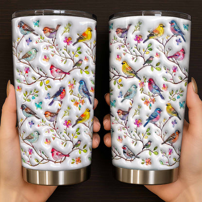 Bird Lovers 20 oz Tumbler Puffy Whispering Songbirds Blossom Haven