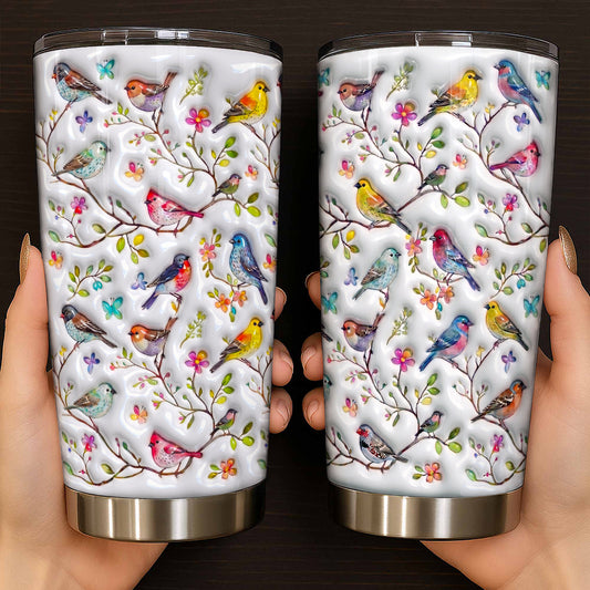 Bird Lovers 20 oz Tumbler Puffy Whispering Songbirds Blossom Haven