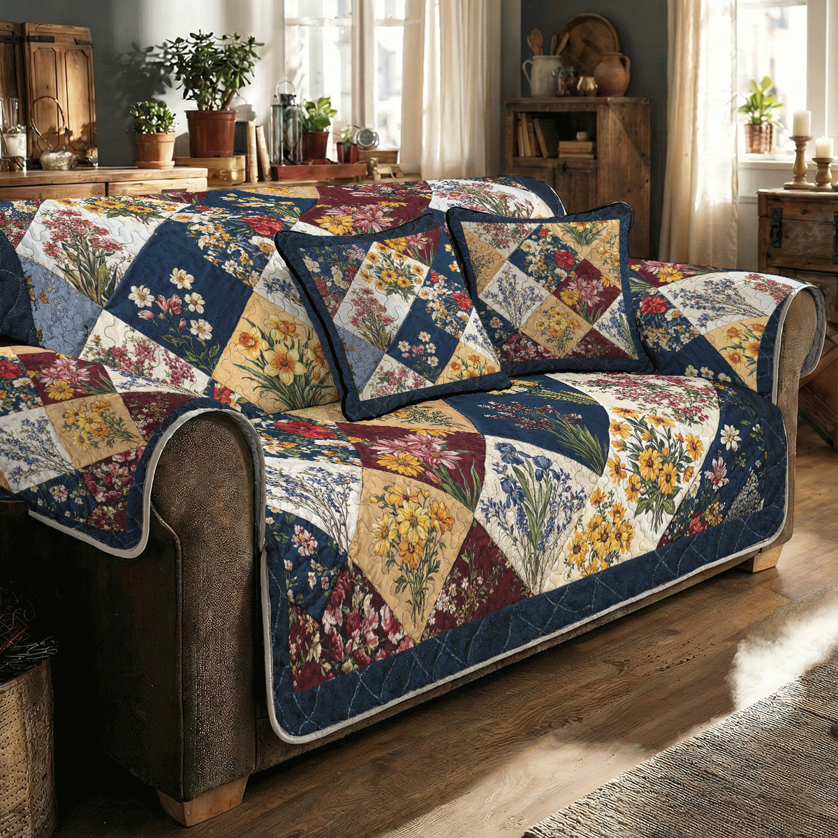 Country Cottage Wildflower Quilted Sofa Cover Wildflower Heirloom