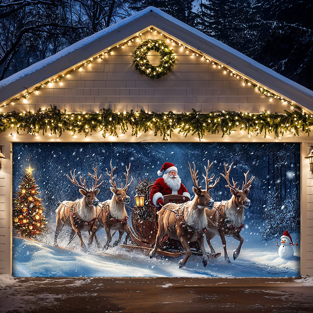 Christmas Garage Door Banner Decoration - Santa’s Magical Reindeer Sleigh Ride