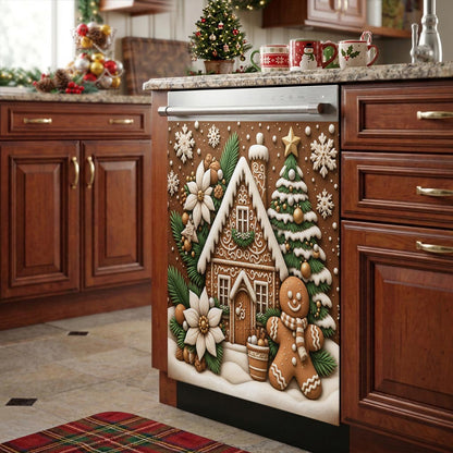 Christmas Magnetic Dishwasher Cover Gingerbread Christmas Cottage