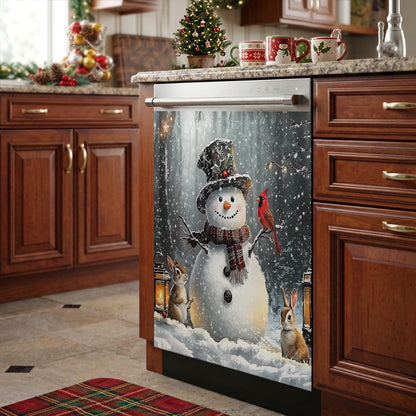 Christmas Magnetic Dishwasher Cover Winter Forest Snowman