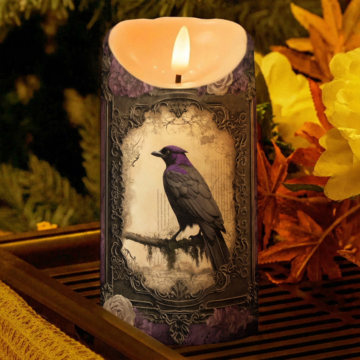 Gothic LED Candle Violet Raven