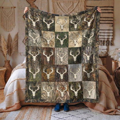 Deer Hunting Fleece Blanket Whitetail Patchwork Lodge