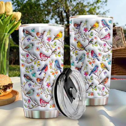 Bird Lovers 20 oz Tumbler Puffy Whispering Songbirds Blossom Haven