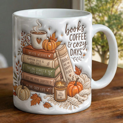 Books Coffee & Cozy Days Autumn Ceramic Mug