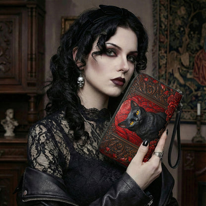 Black Cat Gothic Leather Wallet Blood Moon Cat