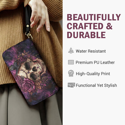 Skull Leather Wallet Midnight Bloom Violet Rose Gothic Skull