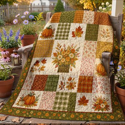 Autumn Harvest Bouquet Patchwork Quilted Blanket