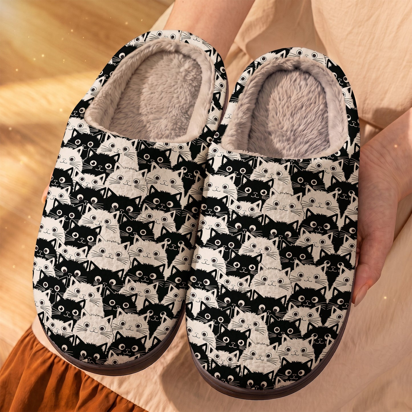 Cat Fleece Lined Slippers Cute Fat Cats
