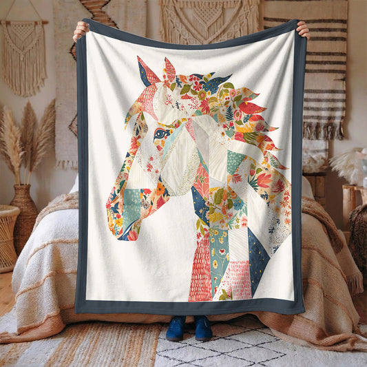 Horse Fleece Blanket Charming Floral Horse
