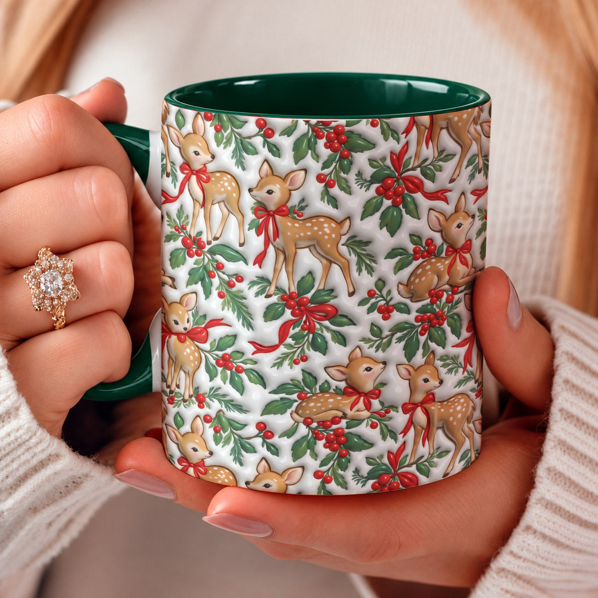 Christmas Ceramic Accent Mug Holly Jolly Fawns
