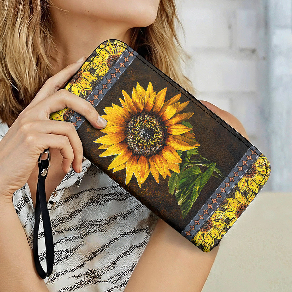 Sunflower Leather Wallet Golden Sunflower Glow