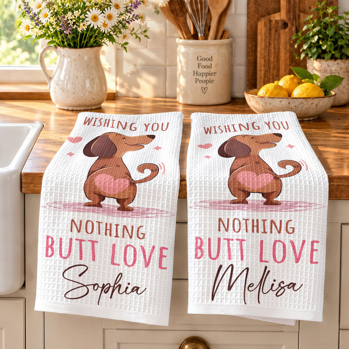 Dachshund Kitchen Towel Personalized Wishing You Nothing But Love
