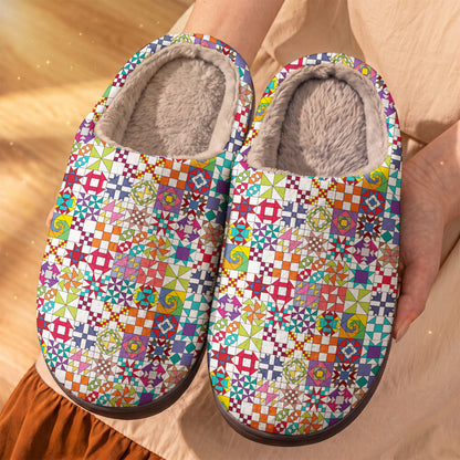 Sewing Lover Fleece Lined Slippers Colorful Quilt Blocks