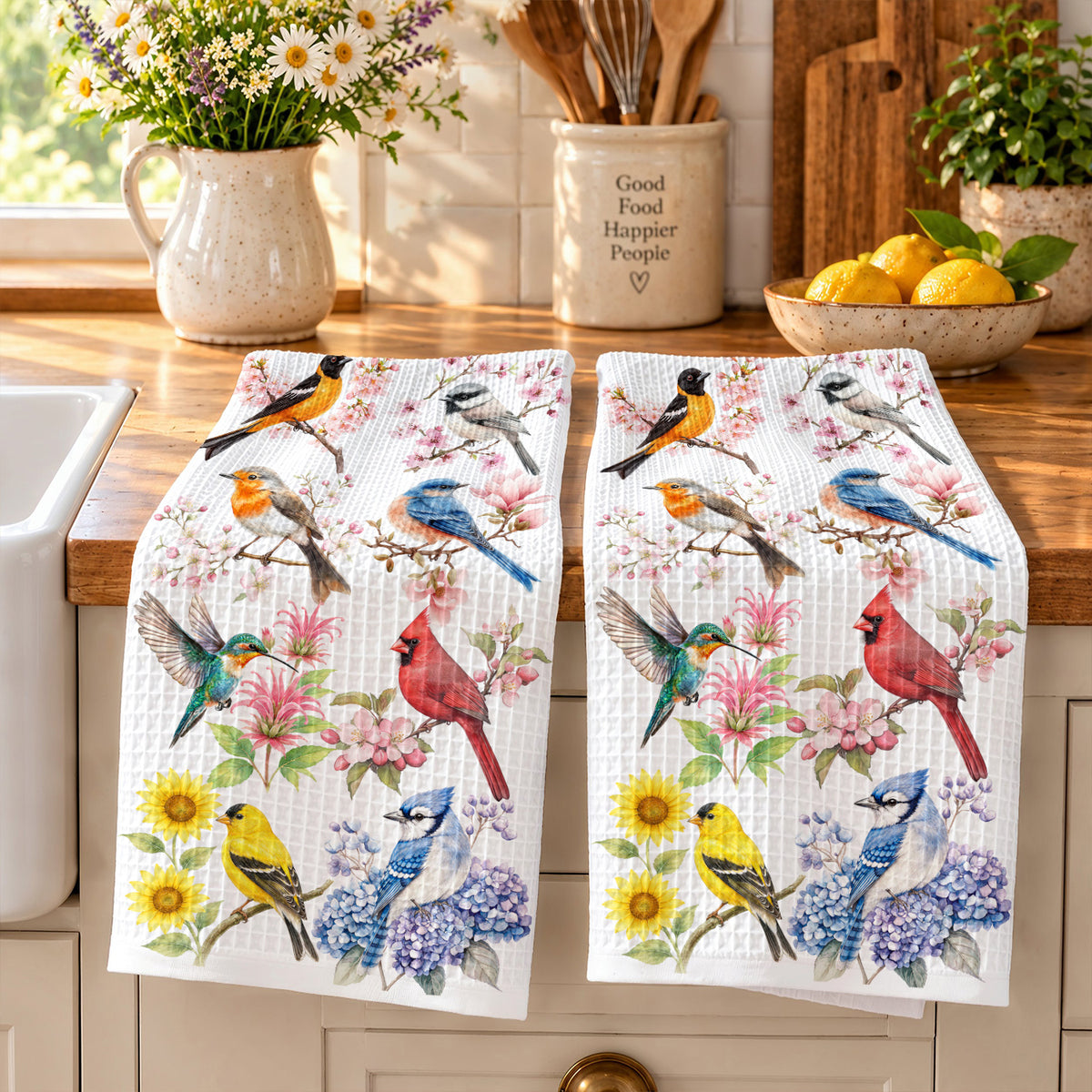 Birds Kitchen Towel Garden Birds in Bloom
