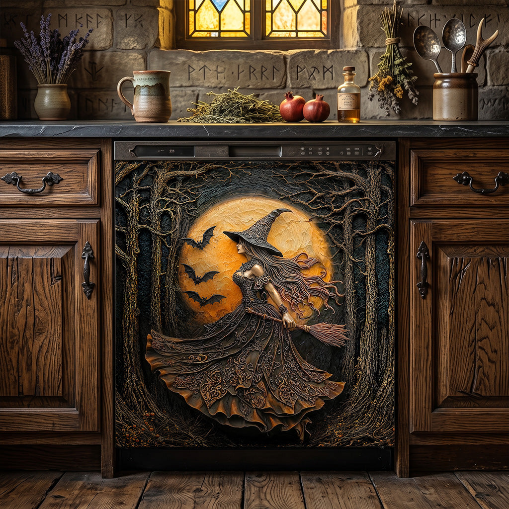 Witch Magnetic Dishwasher Cover Witch of the Amber Moon Halloween Décor