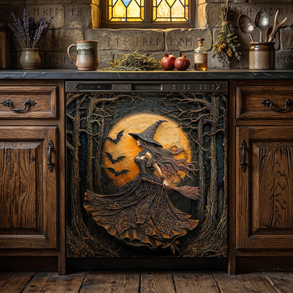Witch Magnetic Dishwasher Cover Witch of the Amber Moon Halloween Décor