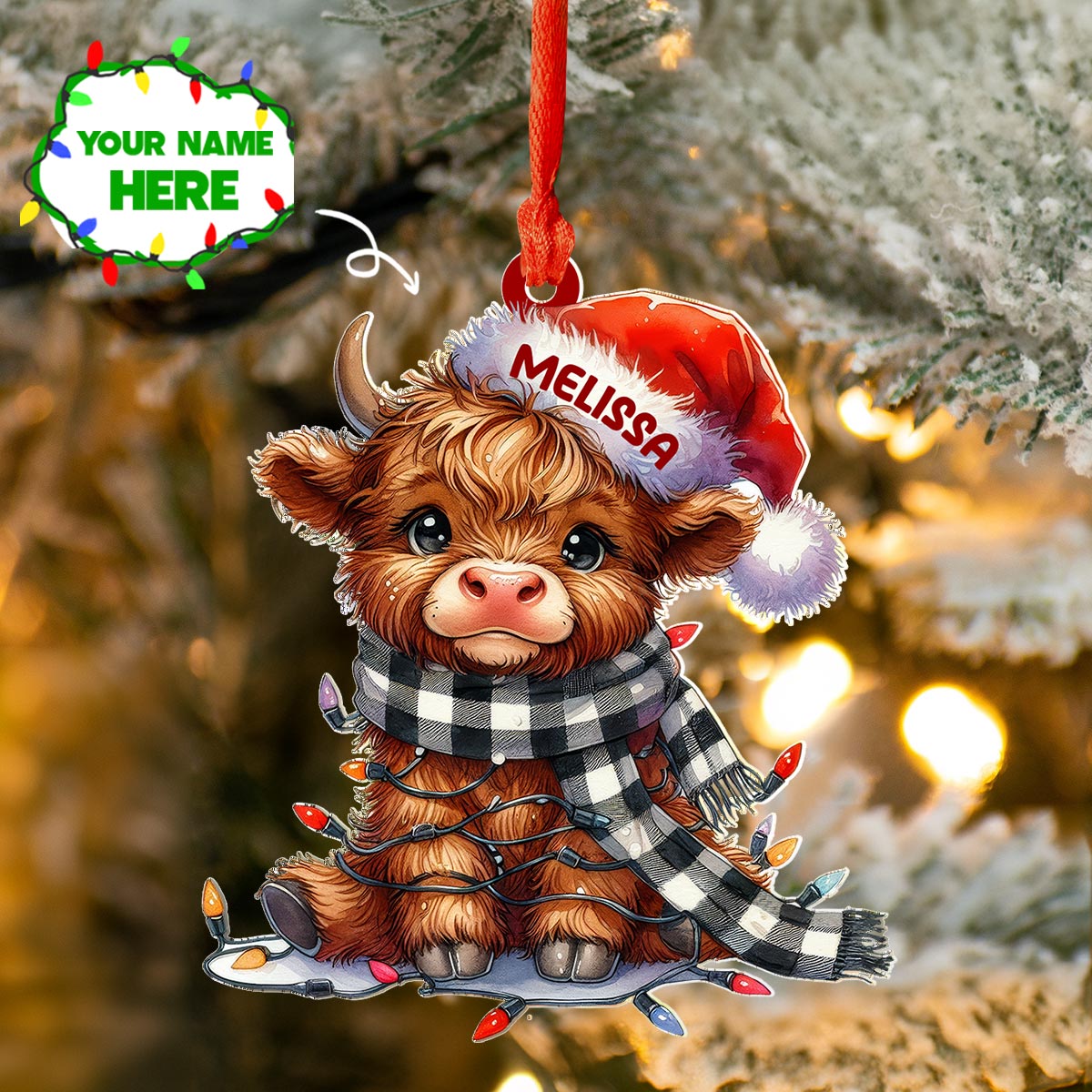 Highland Cow Acrylic Ornament Cozy Highland Cheer