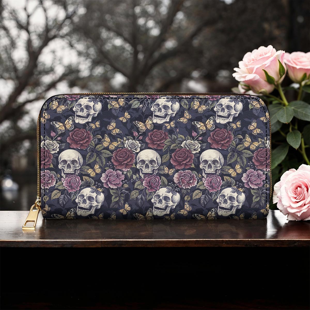 Skull Leather Wallet Eternal Bloom