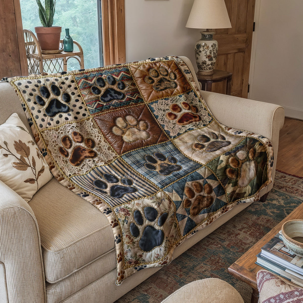 Dog Fleece Blanket Cozy Patchwork Paws