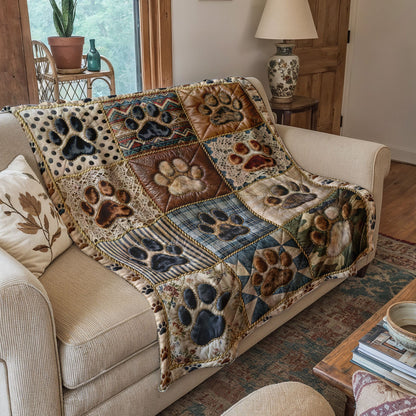 Dog Fleece Blanket Cozy Patchwork Paws