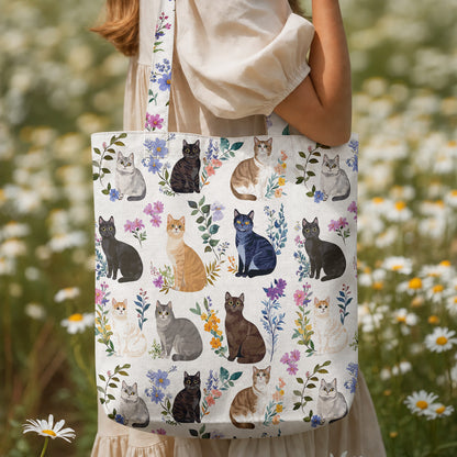 Cat Canvas Tote Bag Charming Floral Cats