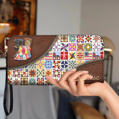 Sewing Lover Leather Wallet Personalized Quilt Blocks
