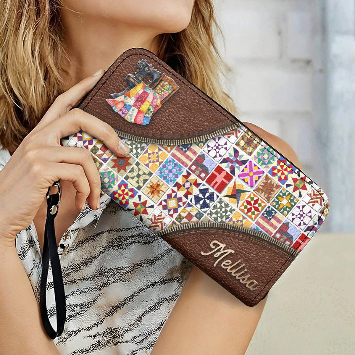 Sewing Lover Leather Wallet Personalized Quilt Blocks