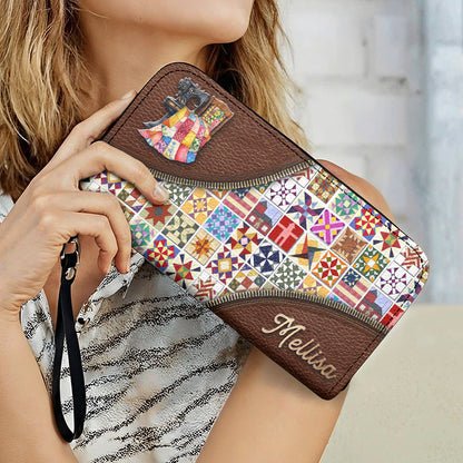 Sewing Lover Leather Wallet Personalized Quilt Blocks