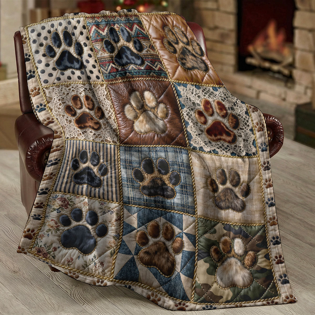Dog Fleece Blanket Cozy Patchwork Paws