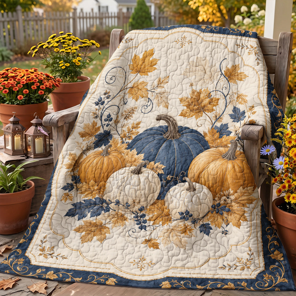 Autumn Quilted Blanket Harvest Blue Pumpkin