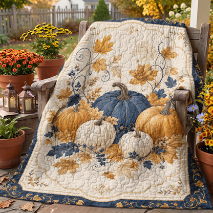 Autumn Quilted Blanket Harvest Blue Pumpkin