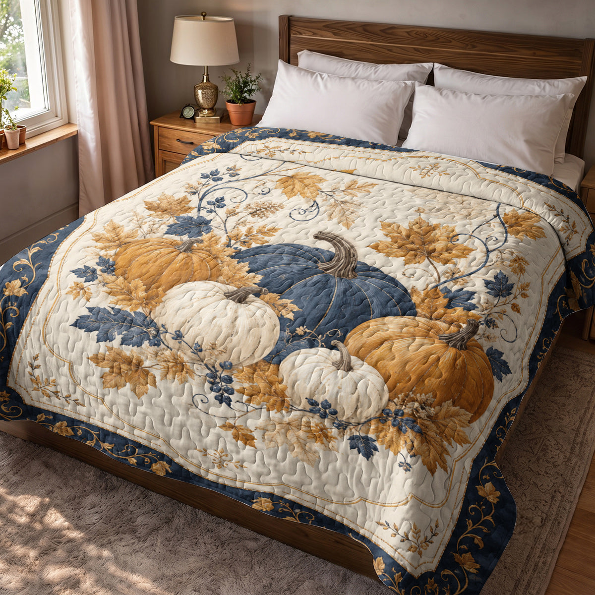 Autumn Quilted Blanket Harvest Blue Pumpkin