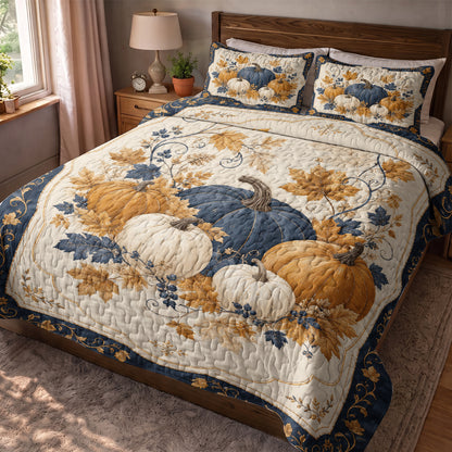 Autumn Quilted Blanket Harvest Blue Pumpkin