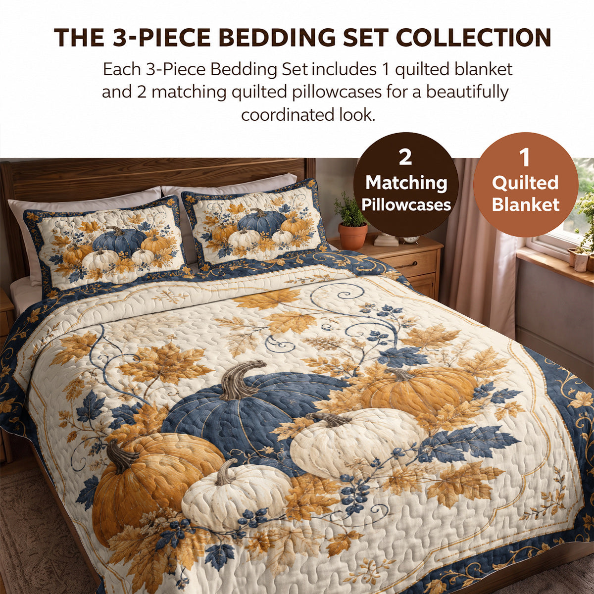 Autumn Quilted Blanket Harvest Blue Pumpkin