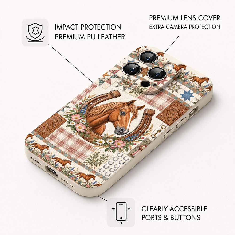 Horse Leather Phone Case Country Patchwork Horse