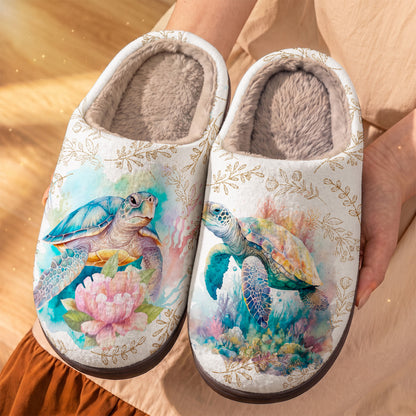 Sea Turtle Fleece Lined Slippers Turtle Reef Blossom