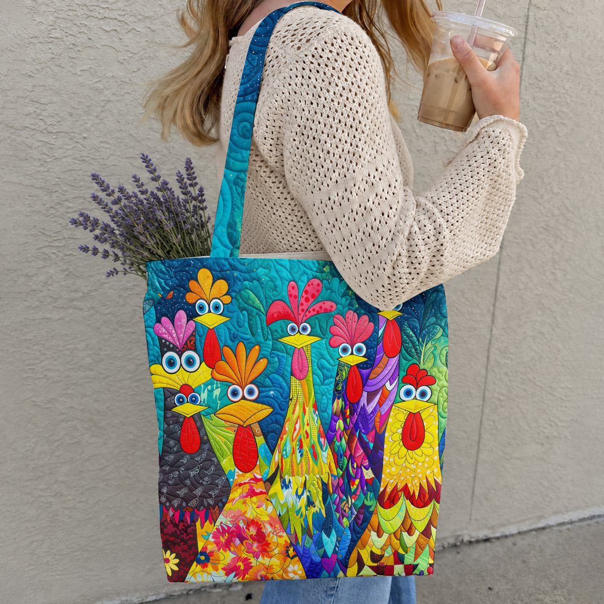 Chicken Canvas Tote Bag Colorful Chicken Garden