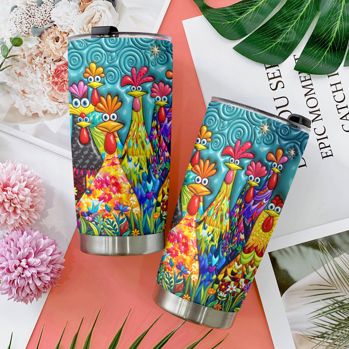 Chicken 20 oz Tumbler Colorful Chicken Garden