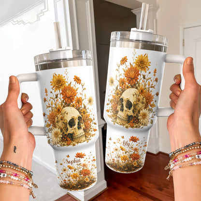 Skull 40 oz Tumbler Personalized Autumn Skullflower