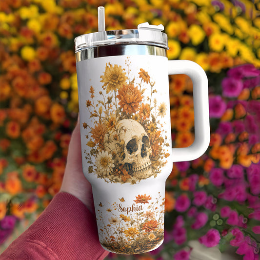 Skull 40 oz Tumbler Personalized Autumn Skullflower