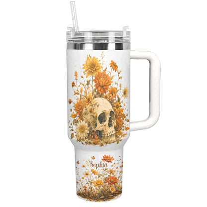 Skull 40 oz Tumbler Personalized Autumn Skullflower