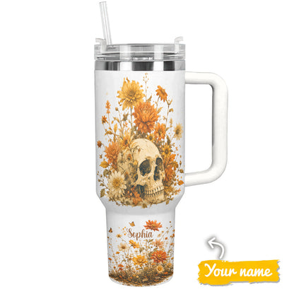 Skull 40 oz Tumbler Personalized Autumn Skullflower