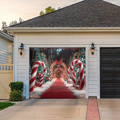 Christmas Garage Door Banner Decoration - Christmas Themed Backdrop With Giant Canes